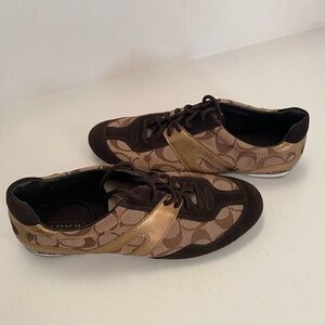 Lexey Coach Sneakers – Brown & Gold, Size 8M – Excellent Condition
